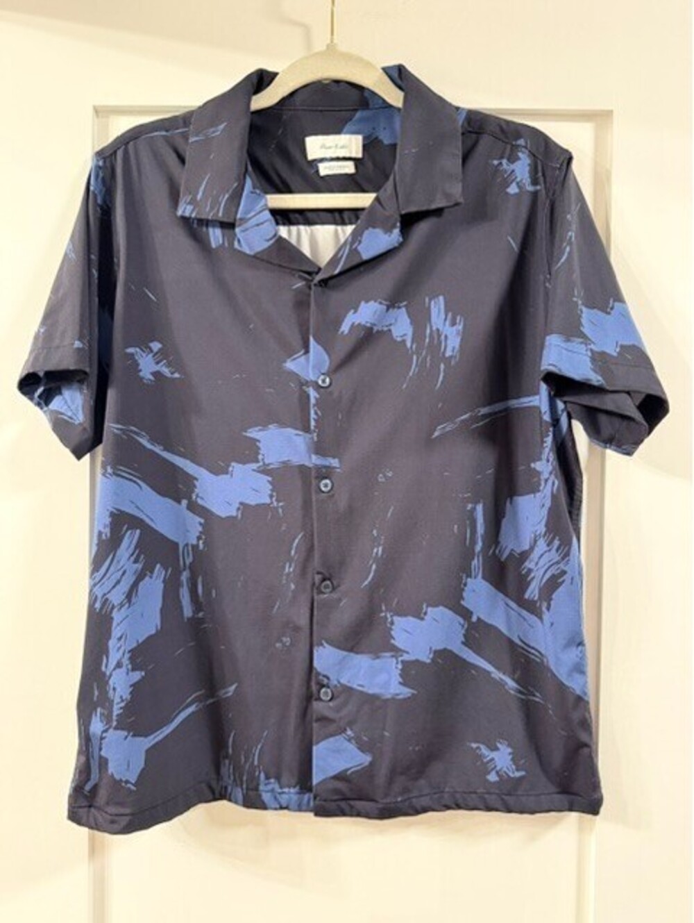 Porter & Ash Men's Kinetic Stretch Button Front Shirt Blue Black Size Large L